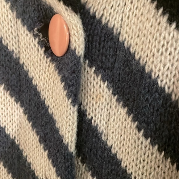 Sweater Coat Handmade Angled Wool Striped Button Down Tall Coat - Picture 13 of 16